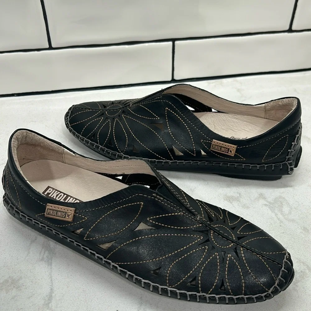 Pikolinos Jerez Womens EU 36 US 6 Black Leather Loafer Shoes Driving Moccasin